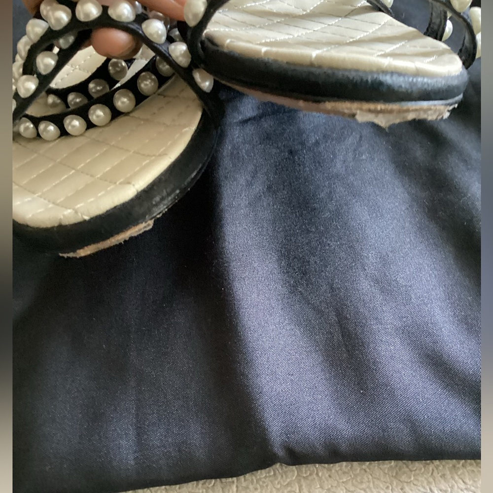 Chanel Black and White Crisscross Sandals with Pearl Embellishments - Picture 12 of 13